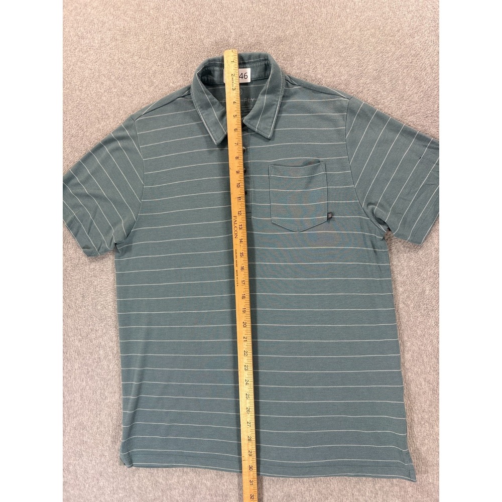 Free Fly Bamboo Blend Short Sleeve Striped Polo Shirt (Men's Medium) Blue - Picture 7 of 9